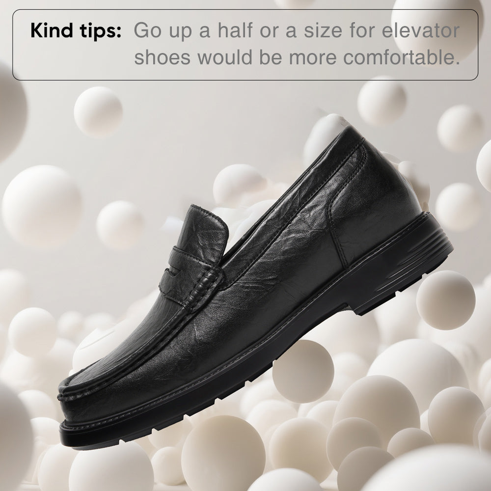 6CM / 2.36 Inches CMR CHAMARIPA Men's Invisible Height Increasing Loafers - Black Leather Business Casual Shoes