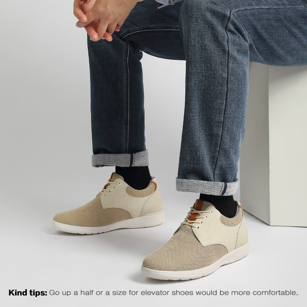 7CM / 2.76 Inches CMR CHAMARIPA Men's Elevator Shoes Beige Knit Casual Shoes