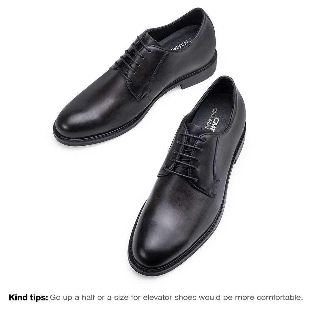 6CM / 2.36 Inches Taller - CMR CHAMARIPA Men's Shoes That Make You Taller - Height Increasing Shoes - Black Cow Leather Derby Shoes