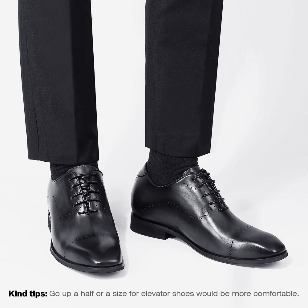 7CM/2.76 Inches CMR CHAMARIPA Dress Elevator Shoes For Men Extra Heightening Shoes Men Black Leather Oxfords