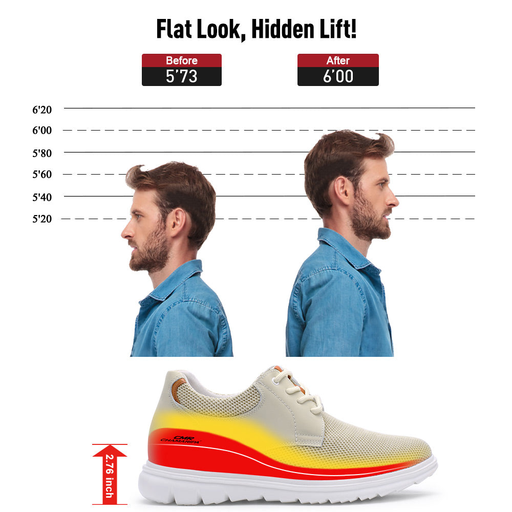 7CM / 2.76 Inches CMR CHAMARIPA Men's Elevator Shoes Beige Knit Casual Shoes