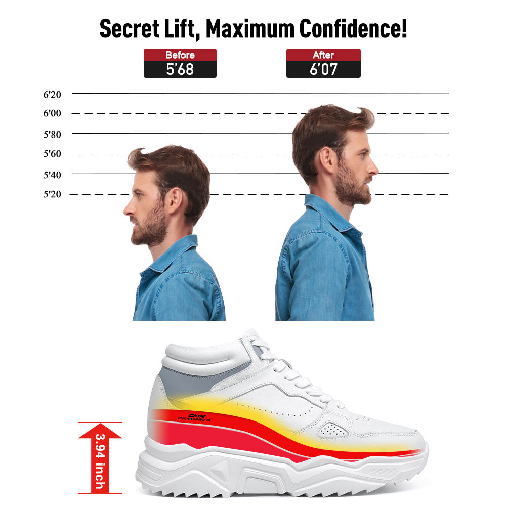 10 CM / 3.94 Inches - CMR CHAMARIPA Height Increasing Sneakers - Mens Sneakers That Make You Taller - High Top Men's Casual Leather Sneakers