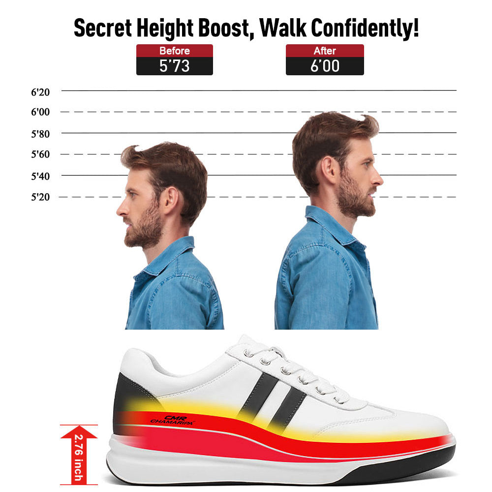 7 CM / 2.76 Inches CMR CHAMARIPA Elevator Sneakers - Height Enhancing Shoes - Casual Men's White Sneakers