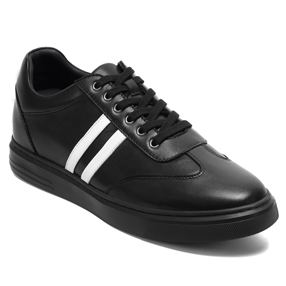 6CM / 2.36 Inches CMR CHAMARIPA Men's Invisible Height Increasing Shoes - Black Leather Casual Sports Shoes