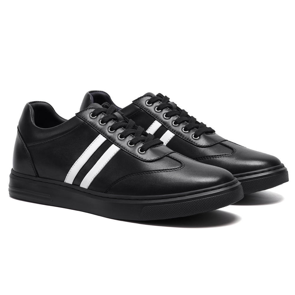 6CM / 2.36 Inches CMR CHAMARIPA Men's Invisible Height Increasing Shoes - Black Leather Casual Sports Shoes