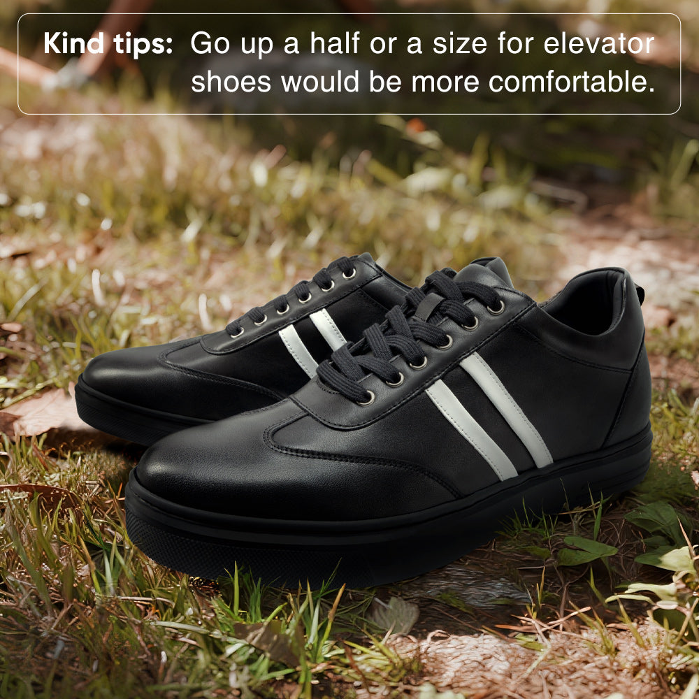 6CM / 2.36 Inches CMR CHAMARIPA Men's Invisible Height Increasing Shoes - Black Leather Casual Sports Shoes