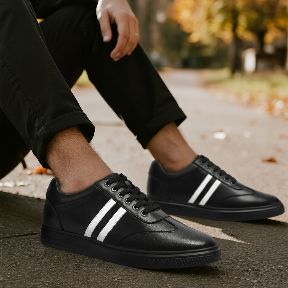 6CM / 2.36 Inches CMR CHAMARIPA Men's Invisible Height Increasing Shoes - Black Leather Casual Sports Shoes