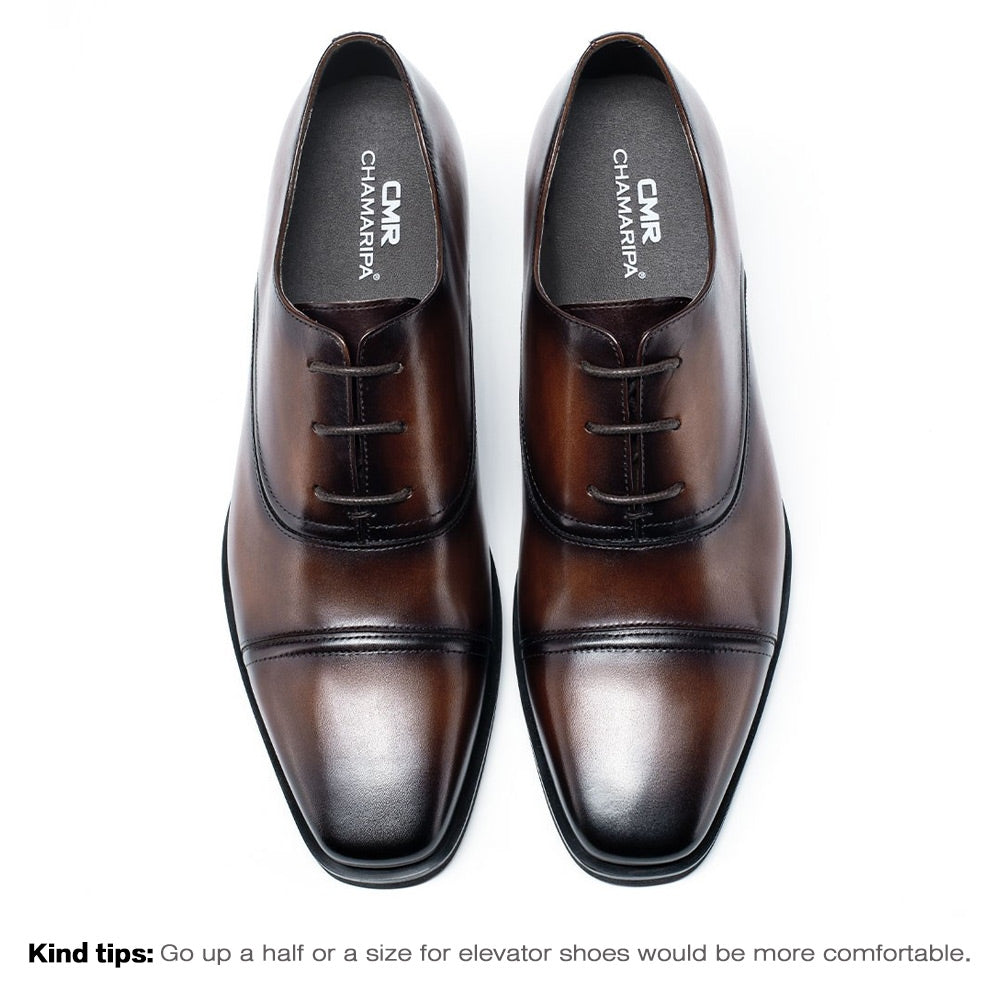 7 CM / 2.76 inches CMR CHAMARIPA Men's Brown Oxford Shoes with Higher Heels - Height Boosting Shoes