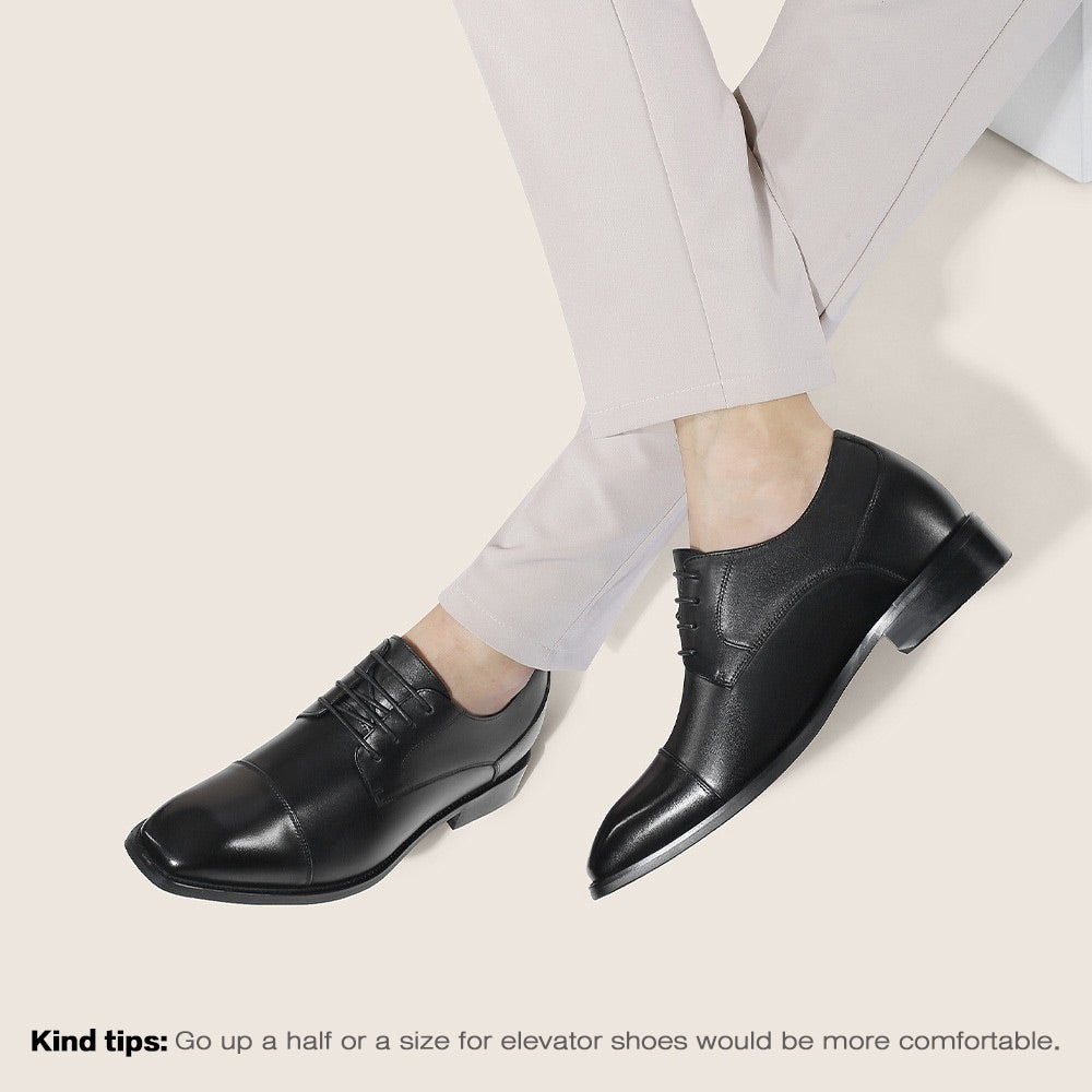 7 CM / 2.76 Inches CMR CHAMARIPA Elevator Dress Shoes - Boost Your Height with Style - Black Derby Shoes