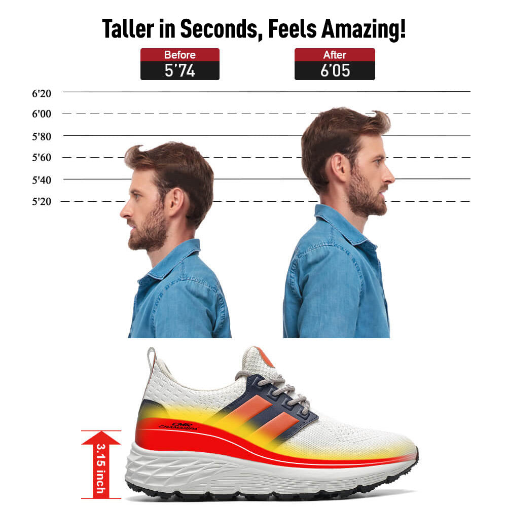 8 CM/3.15 Inches CMR CHAMARIPA Men's Height Increasing Sneakers -White Breathable Knit