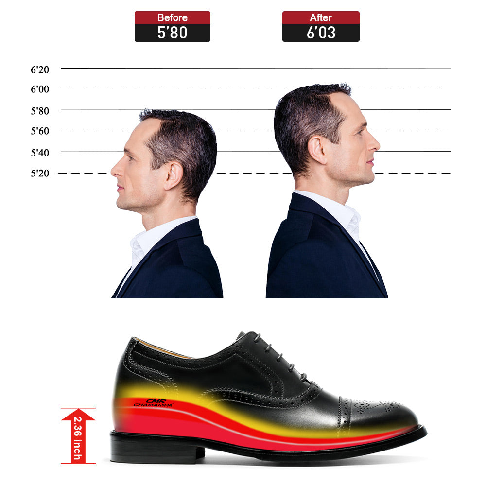 6 CM/ 2.36 Inches CMR CHAMARIPA Men's Black Calfskin Height Increasing Dress Shoes