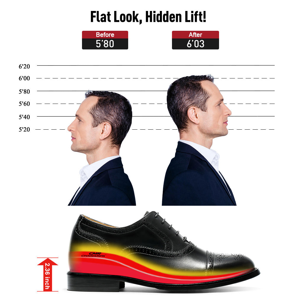 6 CM/ 2.36 Inches CMR CHAMARIPA Men's Black Calfskin Height Increasing Dress Shoes