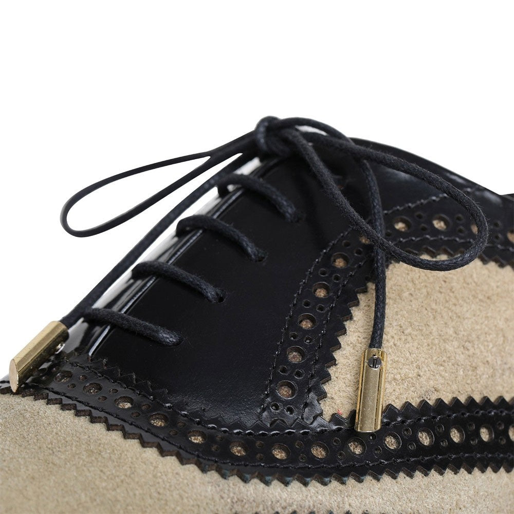 7 CM / 2.76 Inches - CMR CHAMARIPA Height Increasing Dress Shoes - Shoes With Raised Heel - Black And Suede Wingtip Brogue Handcrafted Oxfords
