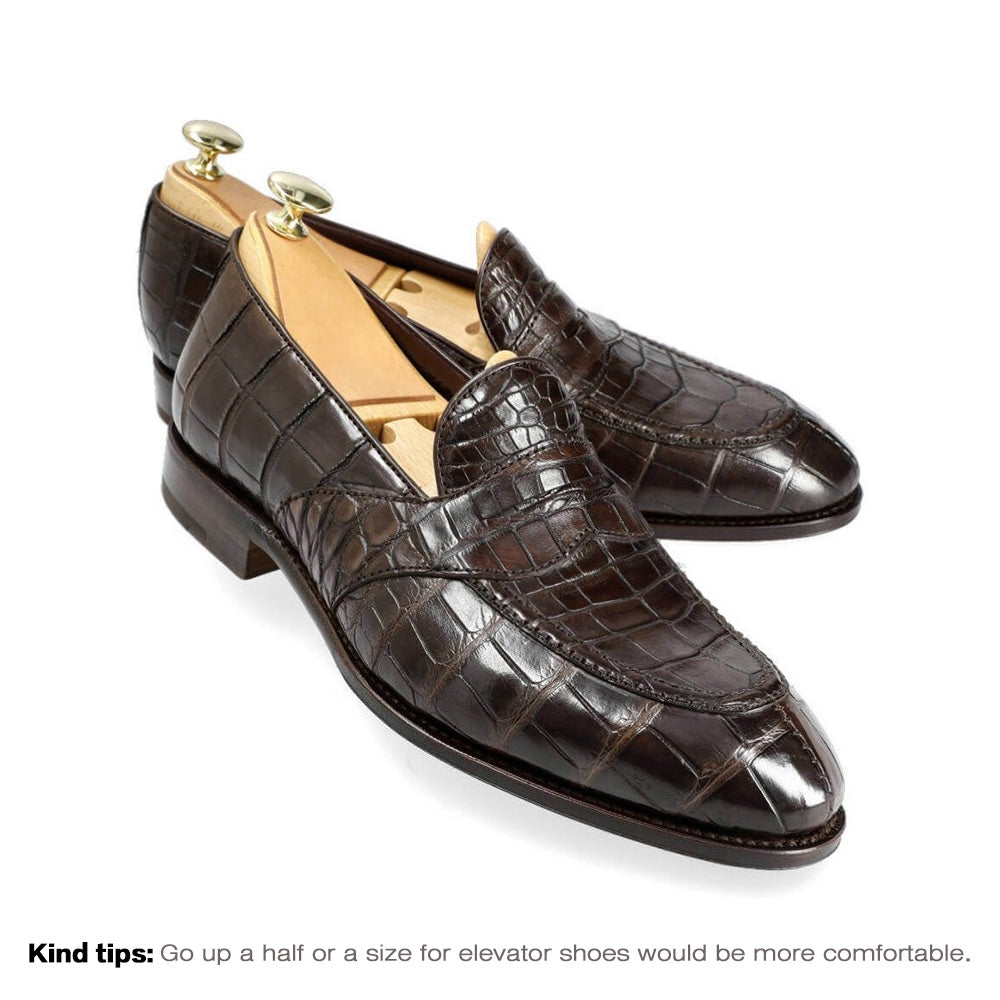 6 CM/2.36 Inches CMR CHAMARIPA Men's Handcrafted Brown Alligator Leather Penny Loafers