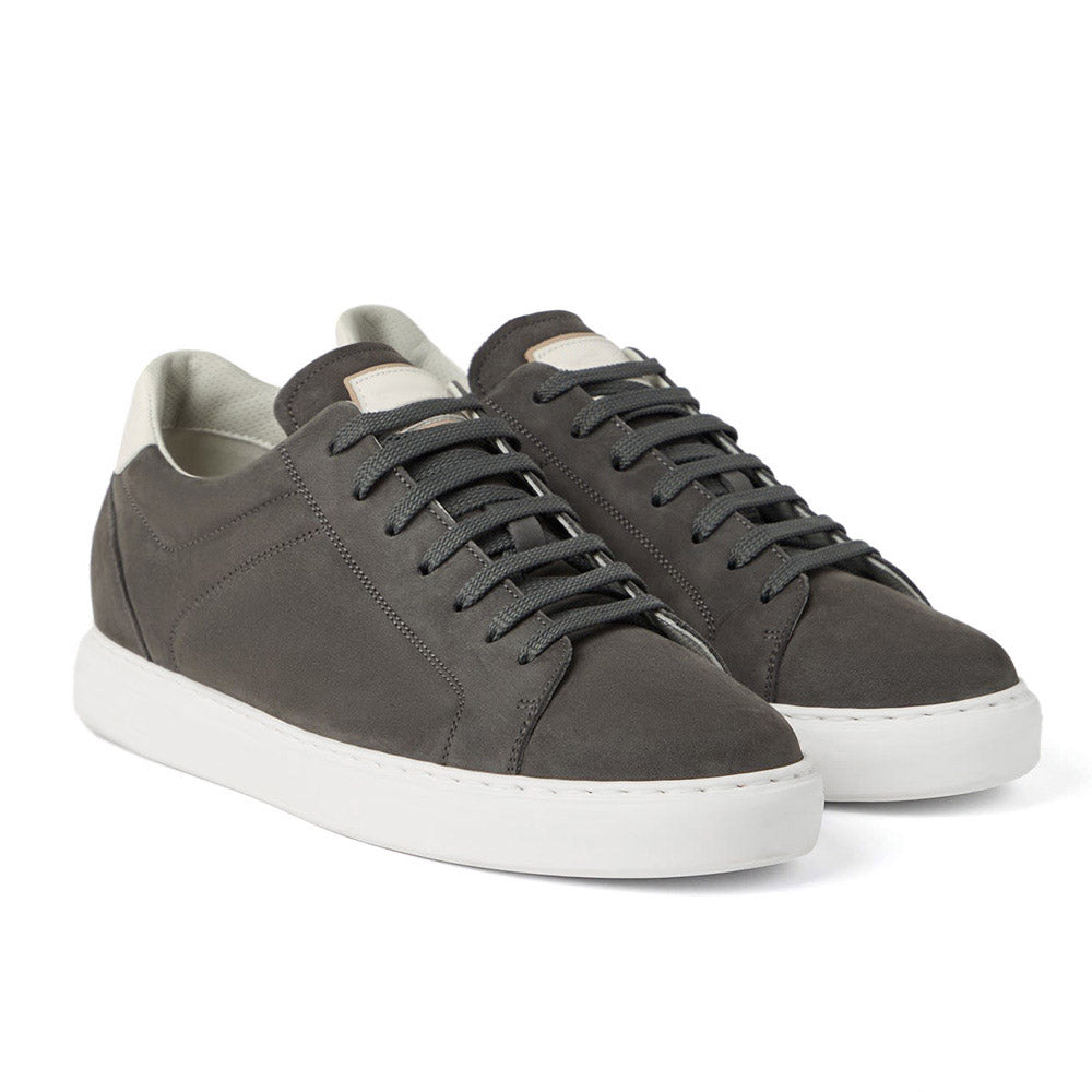 7 CM/2.76 Inches CMR CHAMARIPA CMR Chamaripa Men's Elevator Sneakers - Dark Grey/Beige/Blue Nubuck Calfskin Height Increasing Shoes