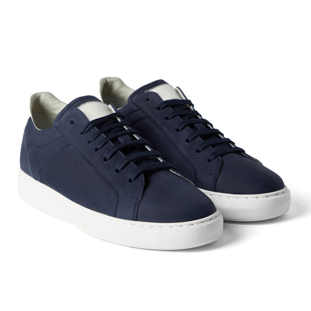 7 CM/2.76 Inches CMR CHAMARIPA CMR Chamaripa Men's Elevator Sneakers - Dark Grey/Beige/Blue Nubuck Calfskin Height Increasing Shoes