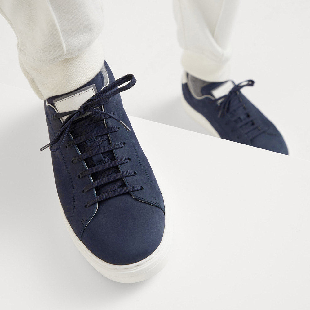 7 CM/2.76 Inches CMR CHAMARIPA CMR Chamaripa Men's Elevator Sneakers - Dark Grey/Beige/Blue Nubuck Calfskin Height Increasing Shoes
