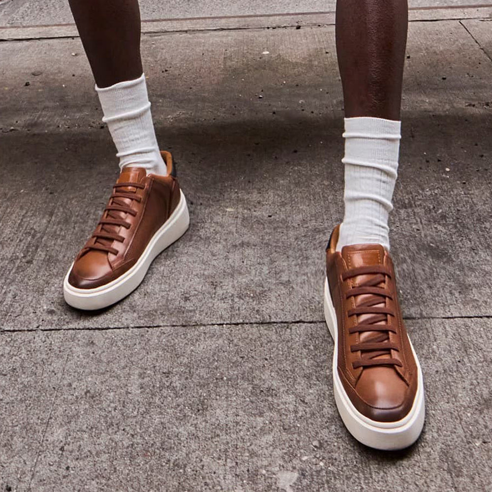 7 CM/2.76 Inches CMR CHAMARIPA Men's Brown/Dark Brown Leather Casual Elevator Sneakers – Handcrafted Lace-up Shoes
