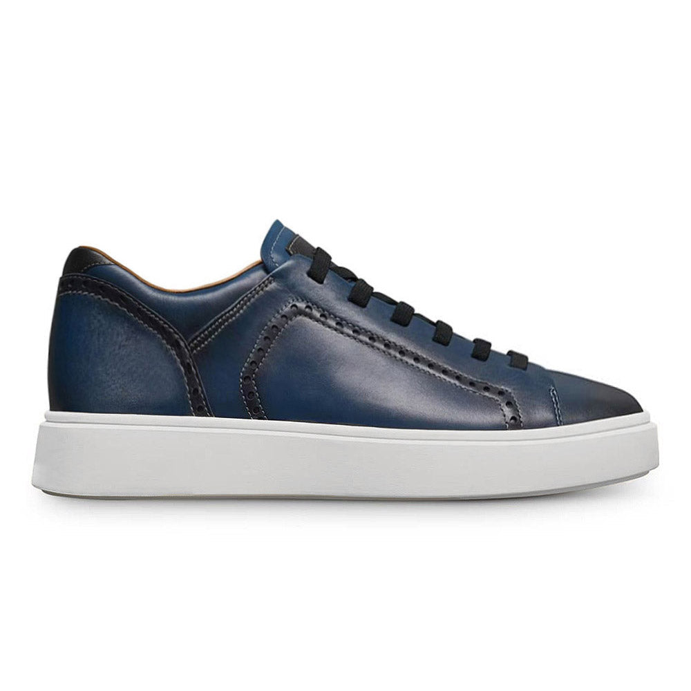 7 CM/2.76 Inches CMR CHAMARIPA Men's Dark Blue/ Light Brown/Grey/Black Brogue Leather Sneakers – Handcrafted Elevator Shoe