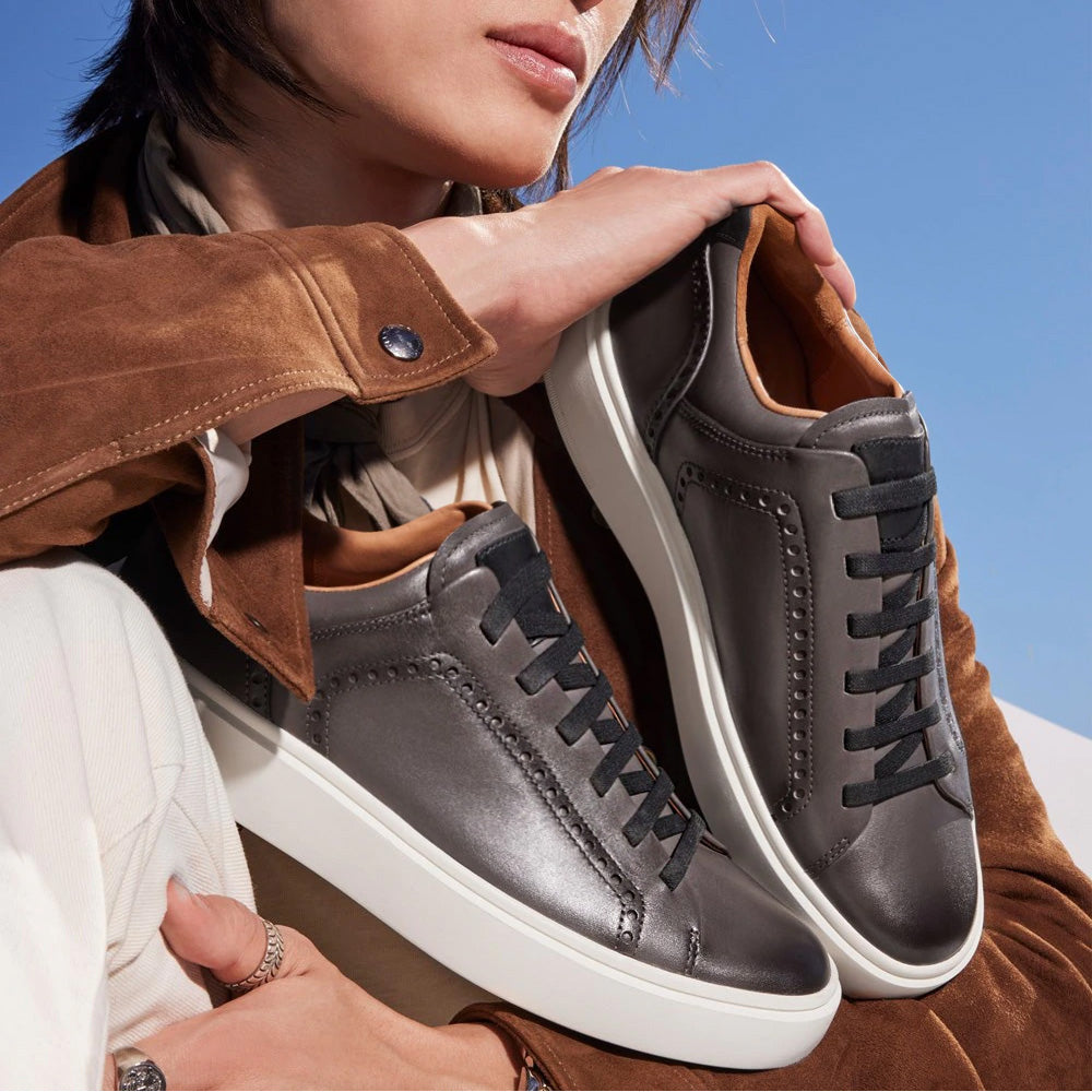7 CM/2.76 Inches CMR CHAMARIPA Men's Dark Blue/ Light Brown/Grey/Black Brogue Leather Sneakers – Handcrafted Elevator Shoe