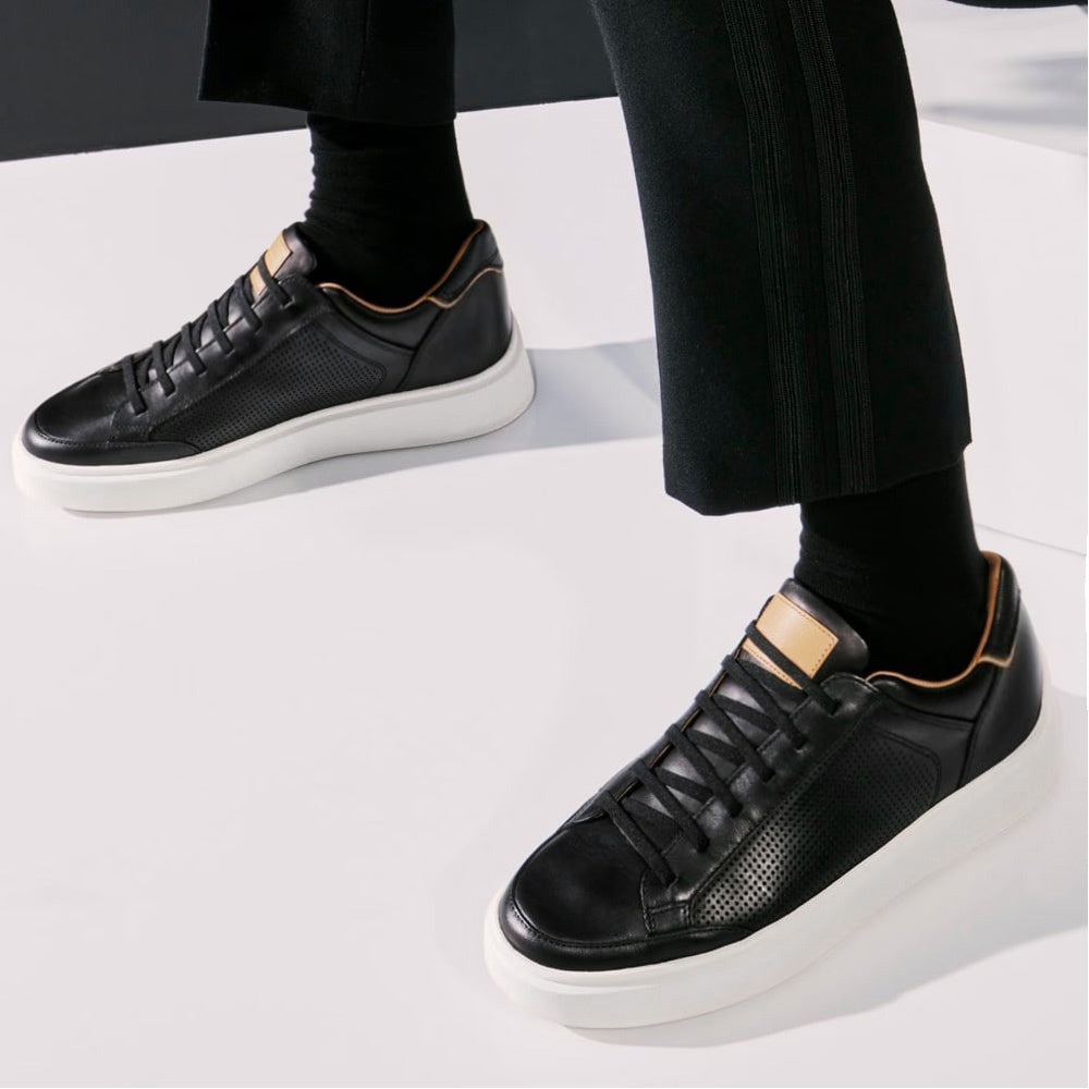 7 CM/2.76 Inches CMR CHAMARIPA Men's Dark Blue/ Light Brown/Grey/Black Brogue Leather Sneakers – Handcrafted Elevator Shoe