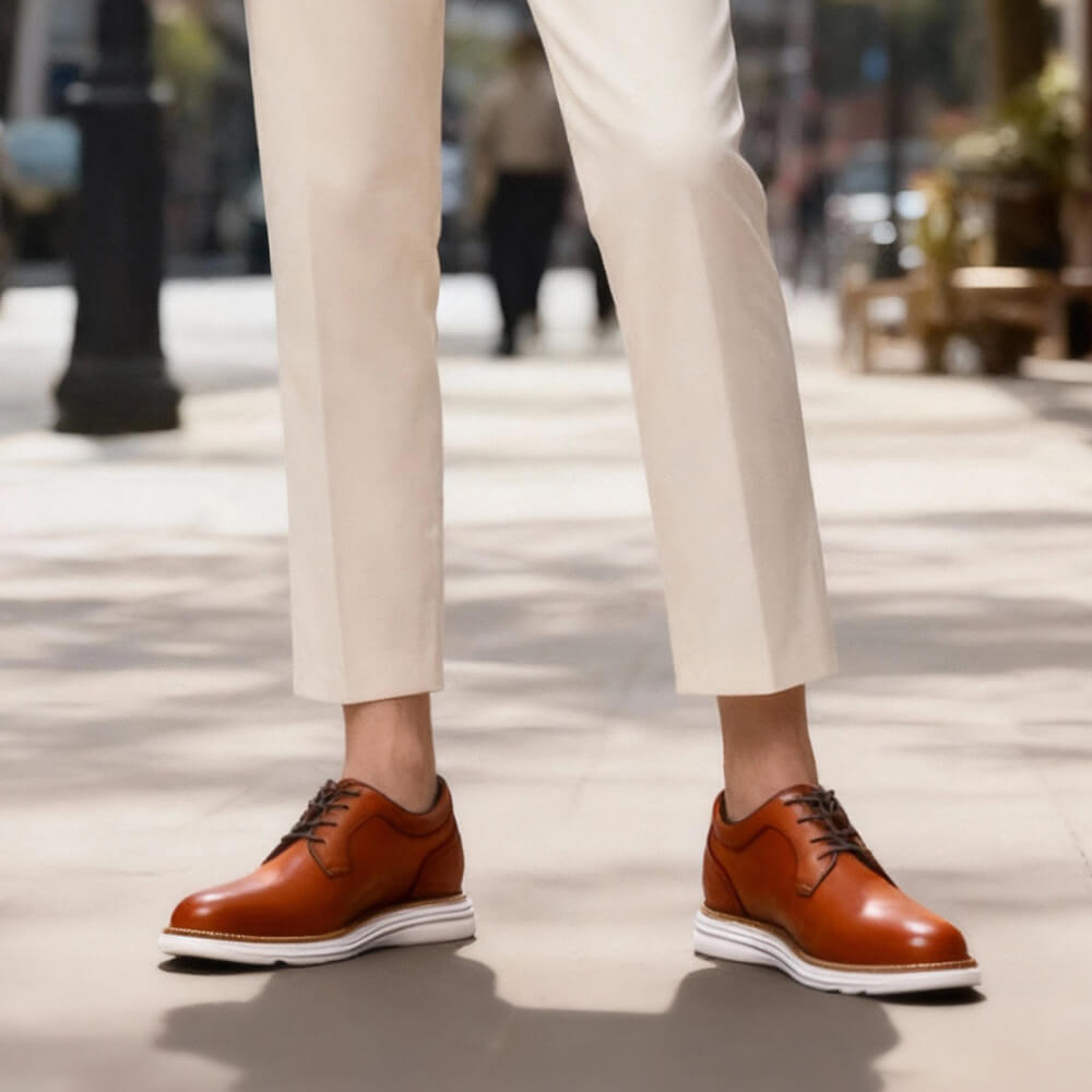 7CM / 2.76 Inches CMR CHAMARIPA Men's Elevator Formal Shoes - Brown Leather Business Casual Shoes
