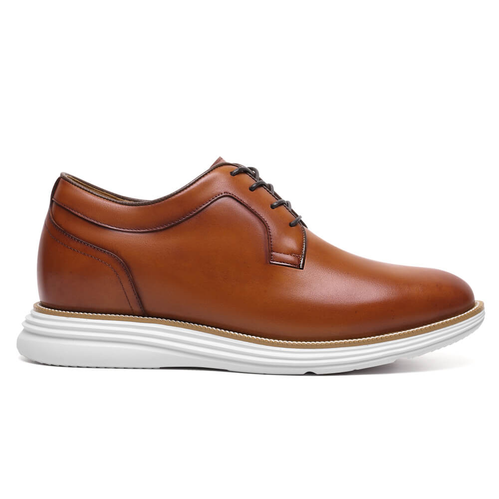 7CM / 2.76 Inches CMR CHAMARIPA Men's Elevator Formal Shoes - Brown Leather Business Casual Shoes