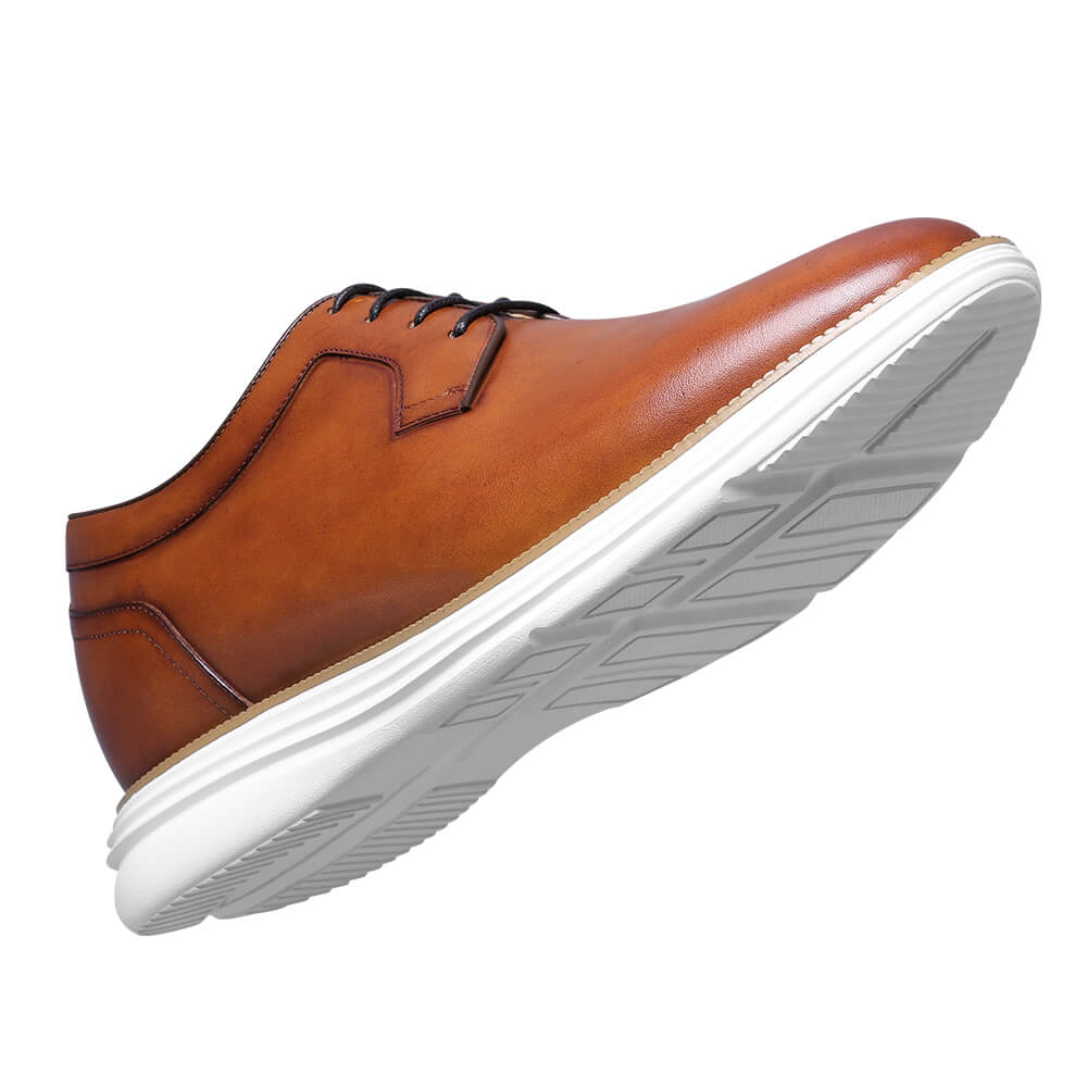 7CM / 2.76 Inches CMR CHAMARIPA Men's Elevator Formal Shoes - Brown Leather Business Casual Shoes