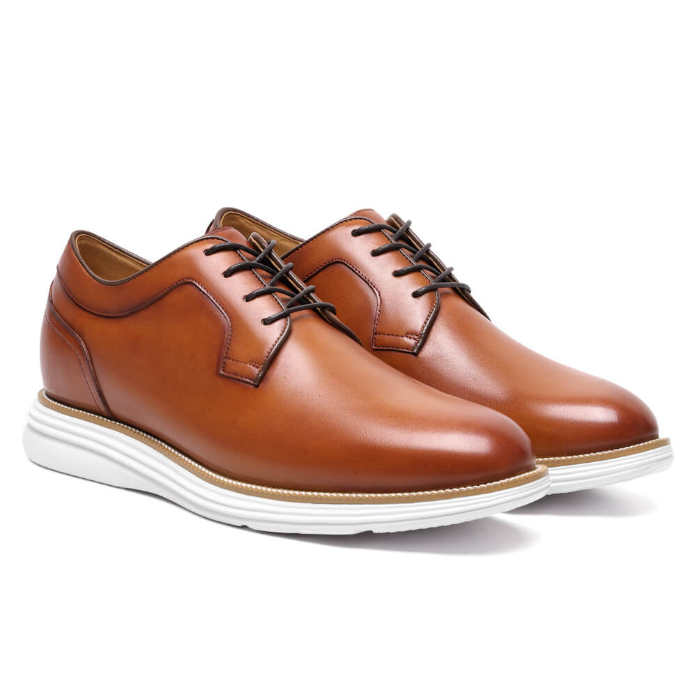 7CM / 2.76 Inches CMR CHAMARIPA Men's Elevator Formal Shoes - Brown Leather Business Casual Shoes