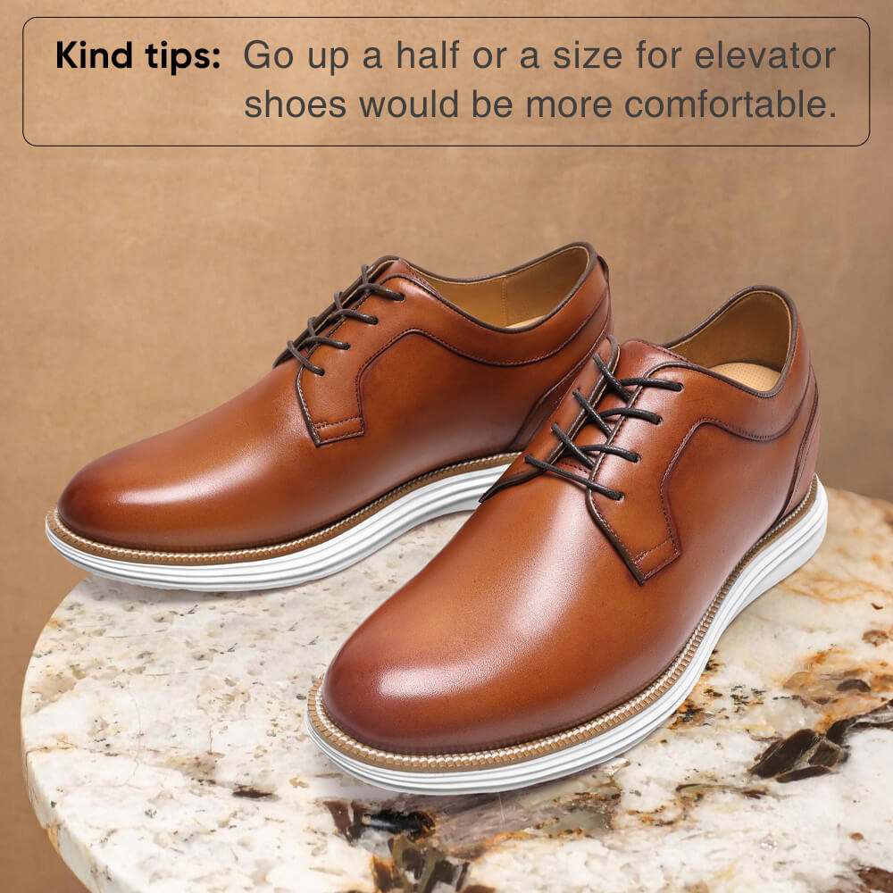 7CM / 2.76 Inches CMR CHAMARIPA Men's Elevator Formal Shoes - Brown Leather Business Casual Shoes