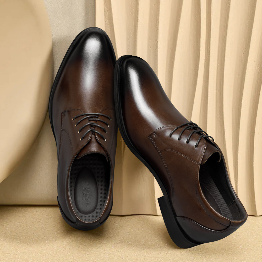 7CM / 2.76 Inches CMR CHAMARIPA Men's Shoes With Higher Heels | Brown Leather Dress Shoes That Make You Taller