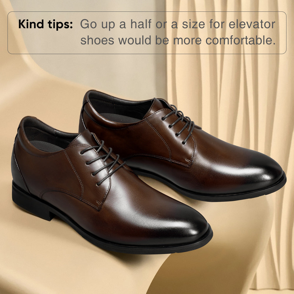 7CM / 2.76 Inches CMR CHAMARIPA Men's Shoes With Higher Heels | Brown Leather Dress Shoes That Make You Taller
