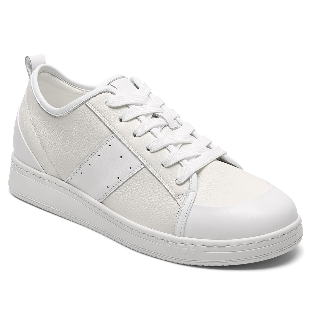 8 CM / 3.15 Inches CMR Chamaripa Men's Invisible Height Increasing Shoes - White Leather Everyday Casual Shoes