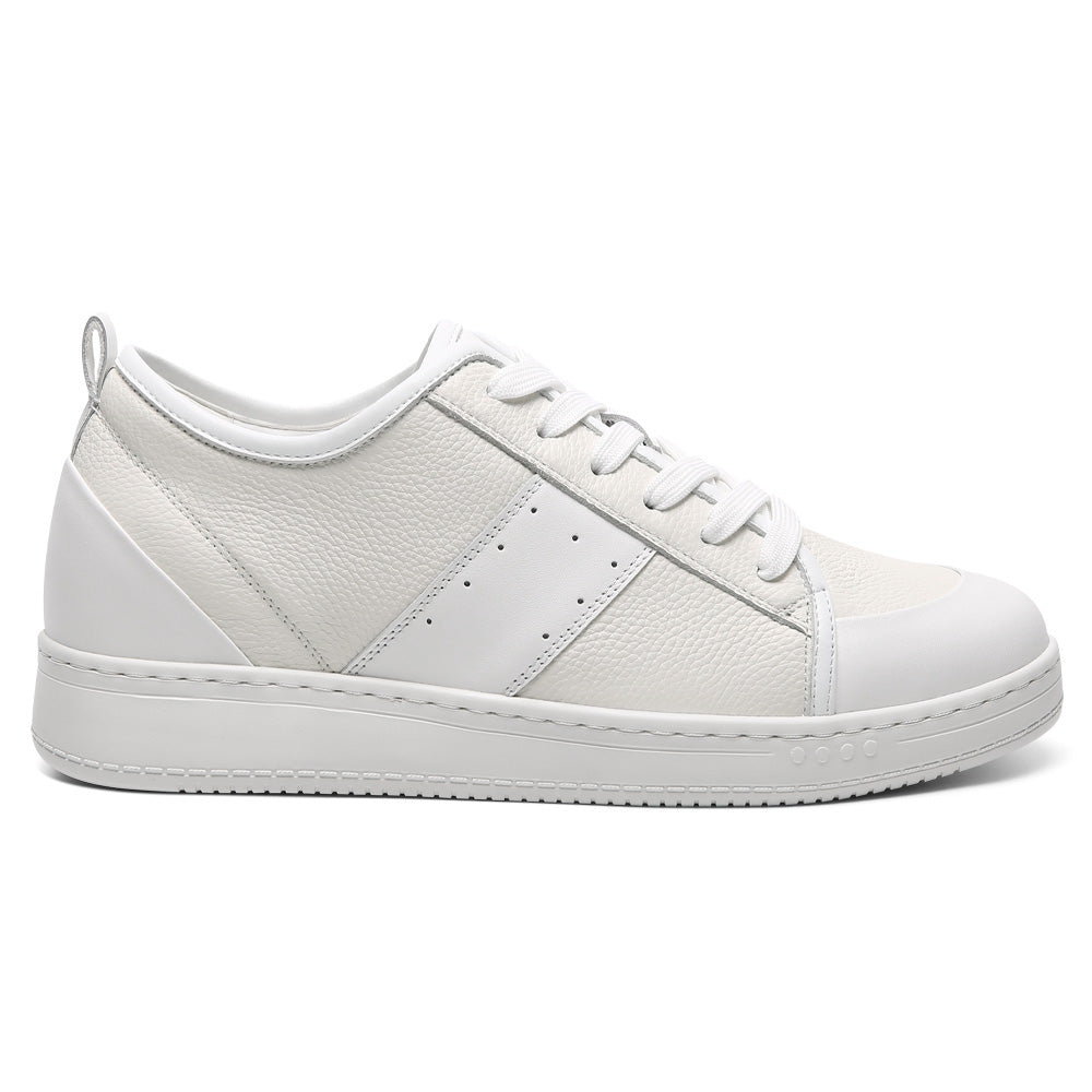 8 CM / 3.15 Inches CMR Chamaripa Men's Invisible Height Increasing Shoes - White Leather Everyday Casual Shoes