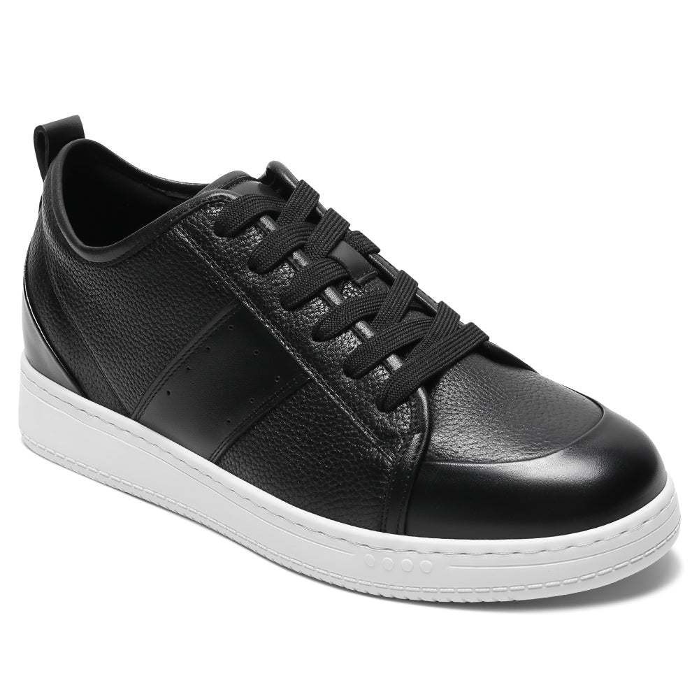 8CM/ 3.15 Inches CMR CHAMARIPA Casual Height Increasing Sneakers – Black Leather Men's Elevator Shoes