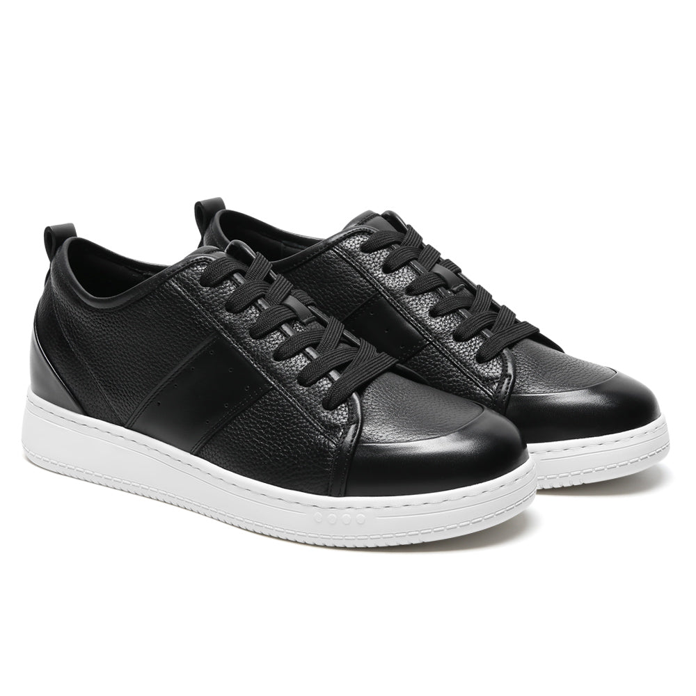 8CM/ 3.15 Inches CMR CHAMARIPA Casual Height Increasing Sneakers – Black Leather Men's Elevator Shoes