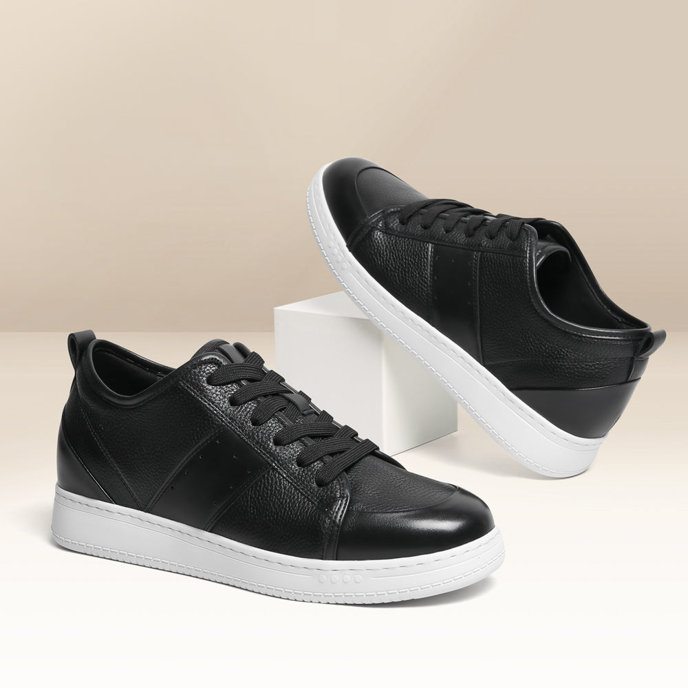 8CM/ 3.15 Inches CMR CHAMARIPA Casual Height Increasing Sneakers – Black Leather Men's Elevator Shoes
