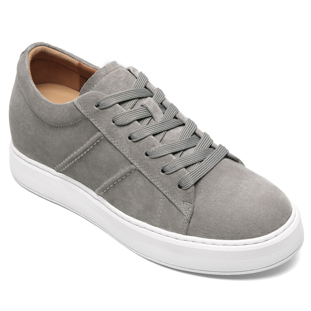 7CM / 2.76 Inches CMR CHAMARIPA Men's Hidden Height Increasing Shoes - Gray Suede Everyday Casual Shoes