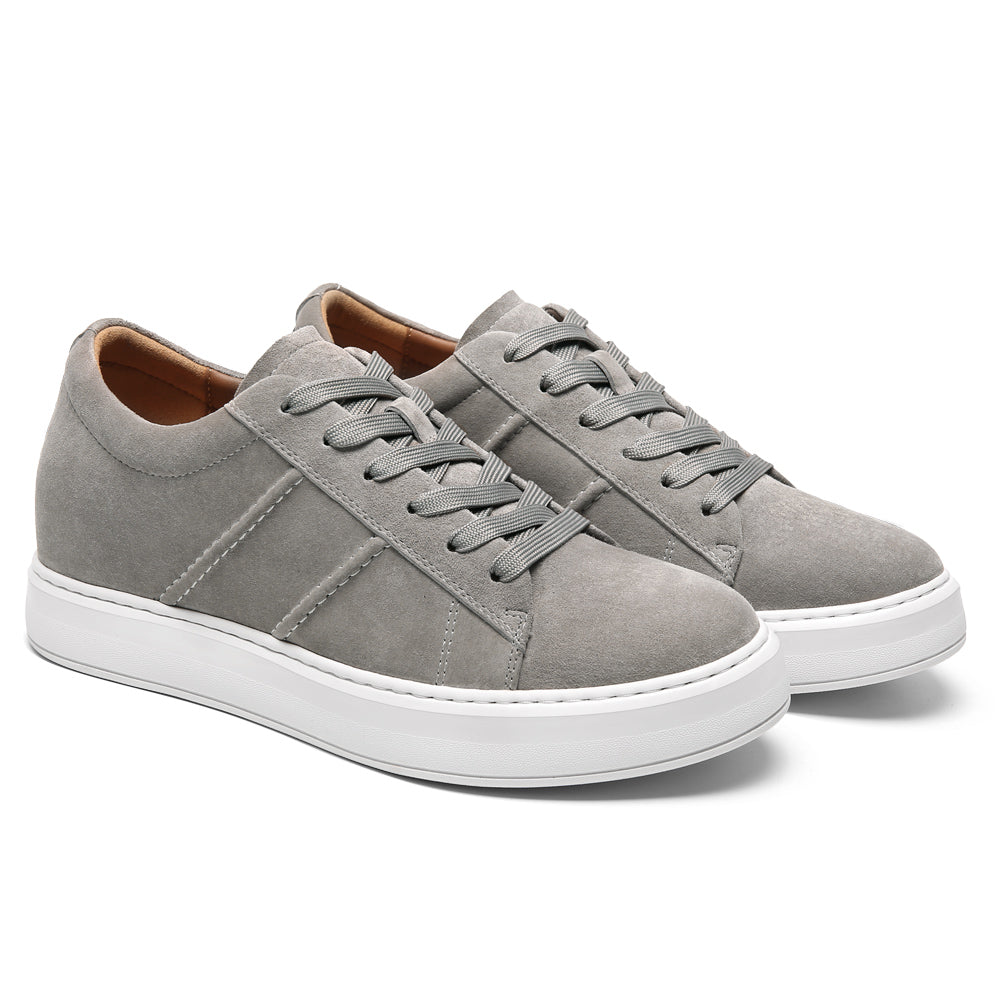 7CM / 2.76 Inches CMR CHAMARIPA Men's Hidden Height Increasing Shoes - Gray Suede Everyday Casual Shoes