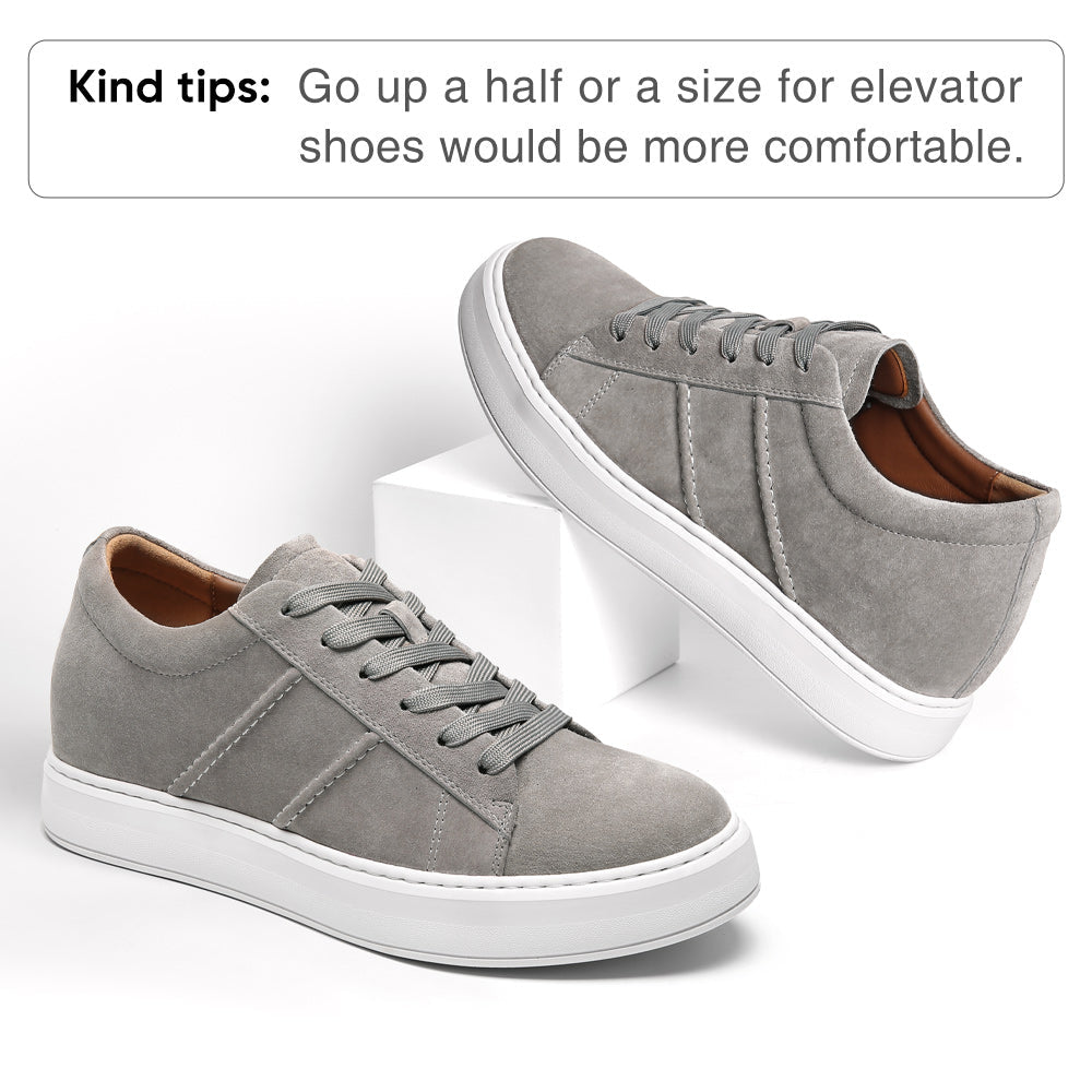 7CM / 2.76 Inches CMR CHAMARIPA Men's Hidden Height Increasing Shoes - Gray Suede Everyday Casual Shoes