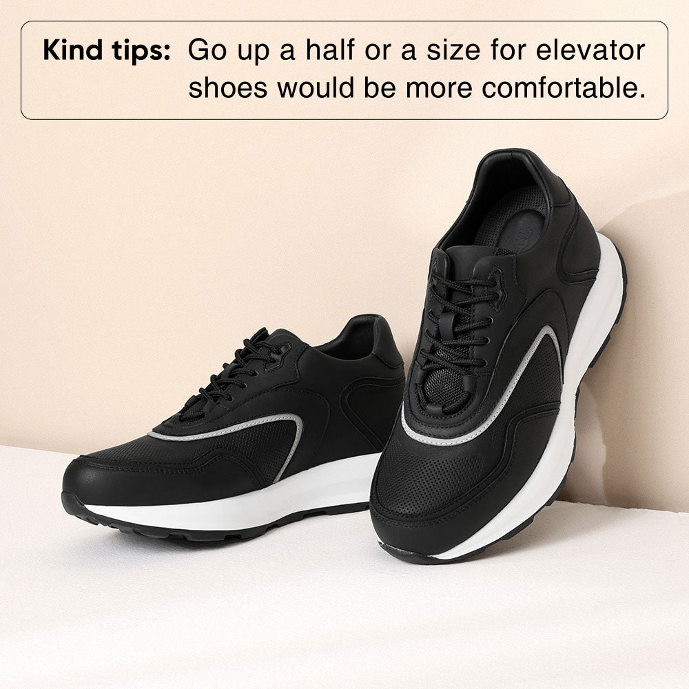 9 CM / 3.54 Inches CMR CHAMARIPA Men's Elevator Sneakers | Black Leather Anti-Slip Athletic Sneakers