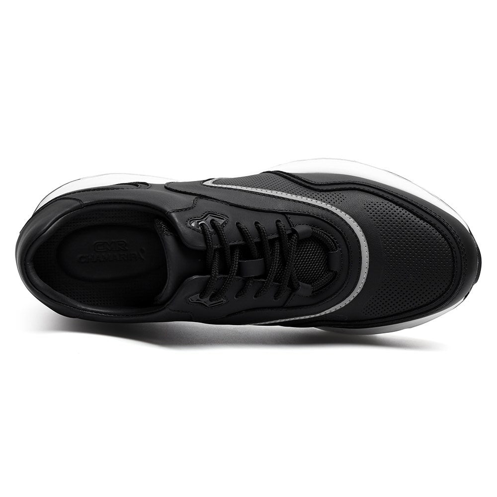 9 CM / 3.54 Inches CMR CHAMARIPA Men's Elevator Sneakers | Black Leather Anti-Slip Athletic Sneakers