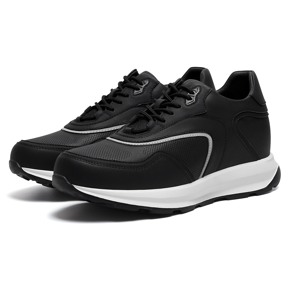 9 CM / 3.54 Inches CMR CHAMARIPA Men's Elevator Sneakers | Black Leather Anti-Slip Athletic Sneakers
