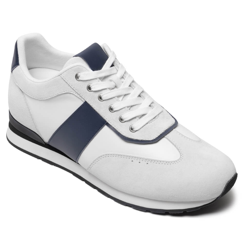 7CM / 2.76 Inches CMR CHAMARIPA Men's Heeled Shoes - White Suede Casual Elevate Shoes