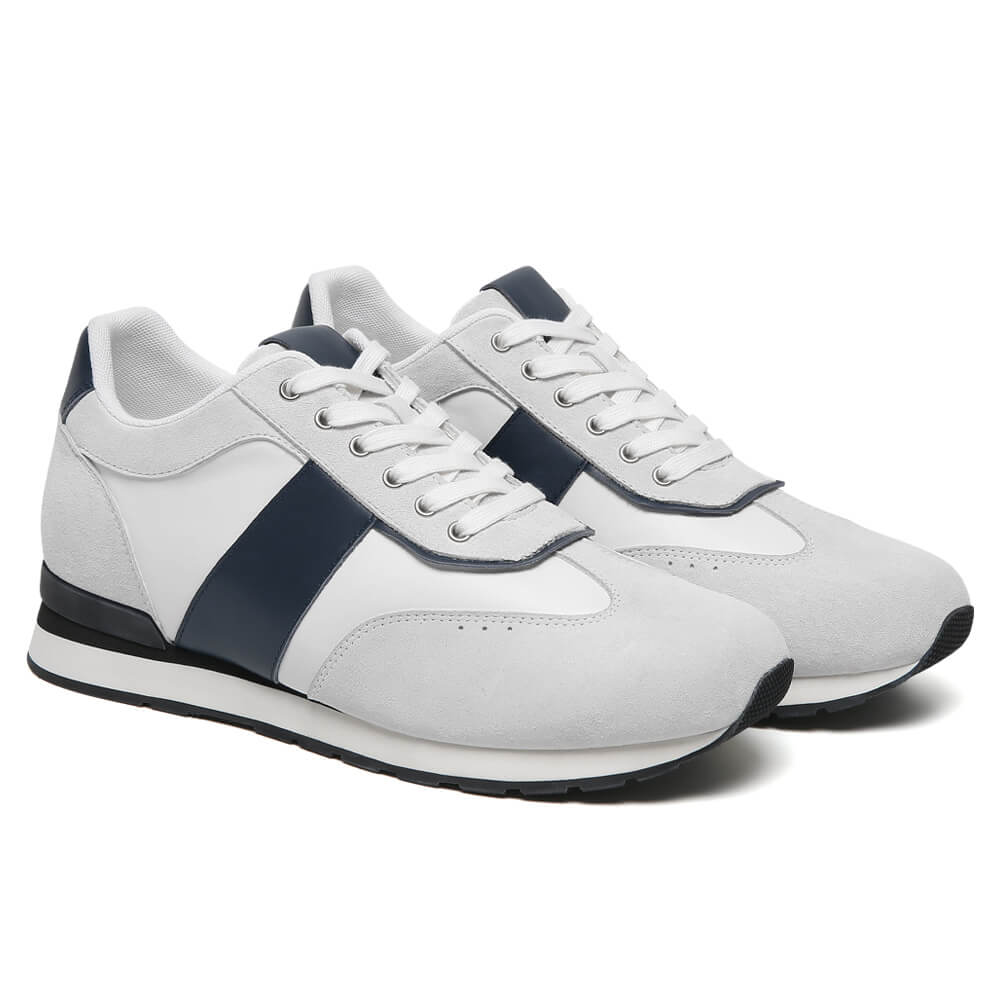 7CM / 2.76 Inches CMR CHAMARIPA Men's Heeled Shoes - White Suede Casual Elevate Shoes