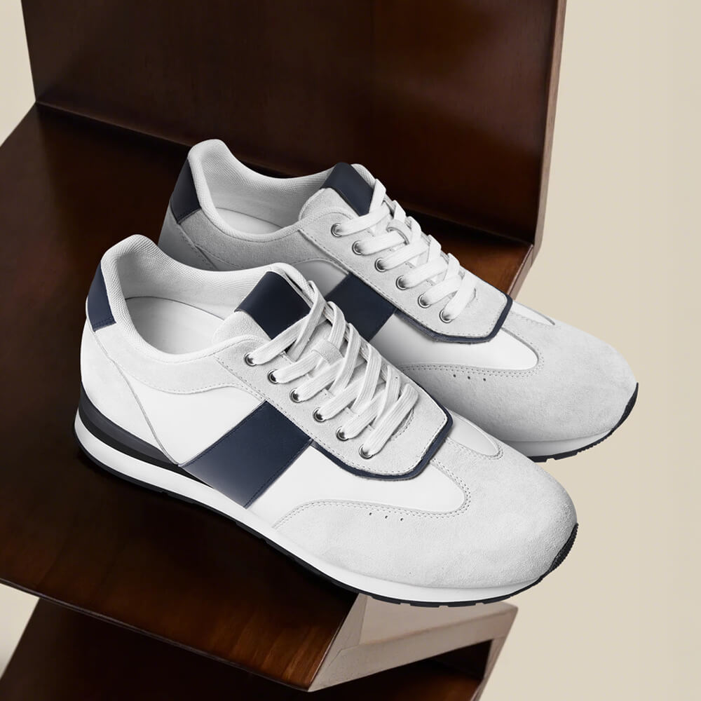 7CM / 2.76 Inches CMR CHAMARIPA Men's Heeled Shoes - White Suede Casual Elevate Shoes