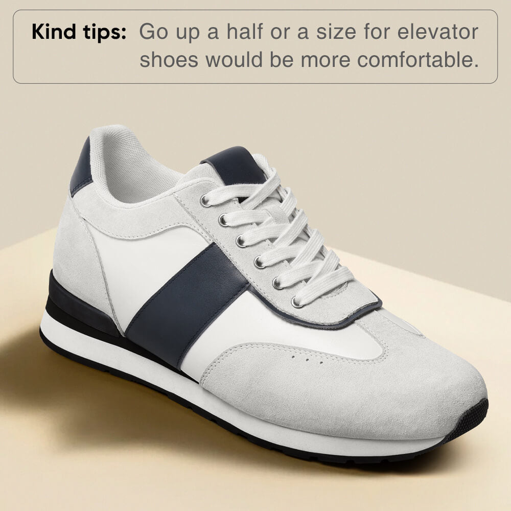 7CM / 2.76 Inches CMR CHAMARIPA Men's Heeled Shoes - White Suede Casual Elevate Shoes