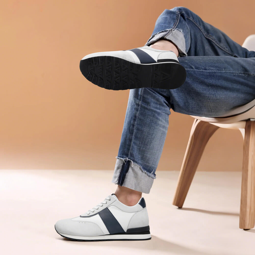 7CM / 2.76 Inches CMR CHAMARIPA Men's Heeled Shoes - White Suede Casual Elevate Shoes