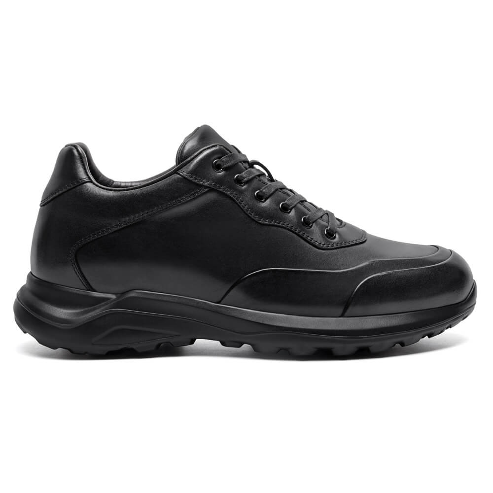 8CM / 3.15 Inches CMR CHAMARIPA Men's Height Increasing Sneakers - Black Leather Hidden Heel Shoes