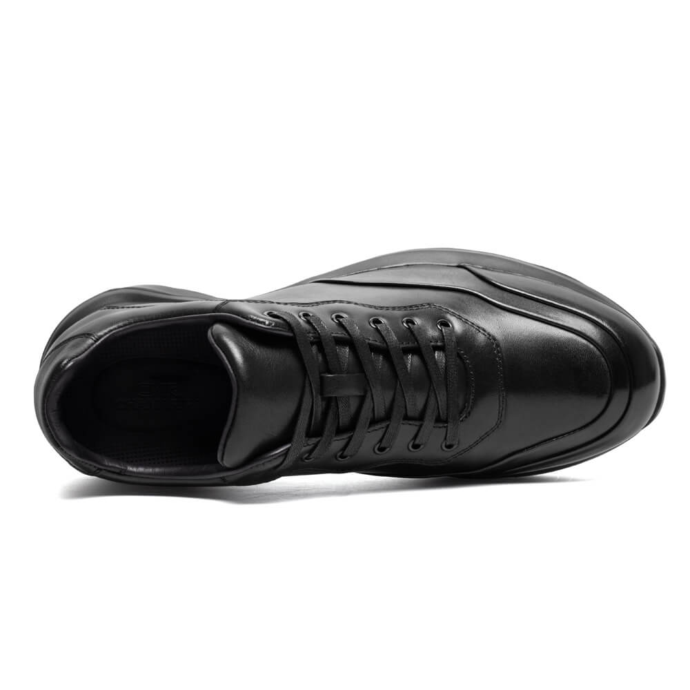 8CM / 3.15 Inches CMR CHAMARIPA Men's Height Increasing Sneakers - Black Leather Hidden Heel Shoes